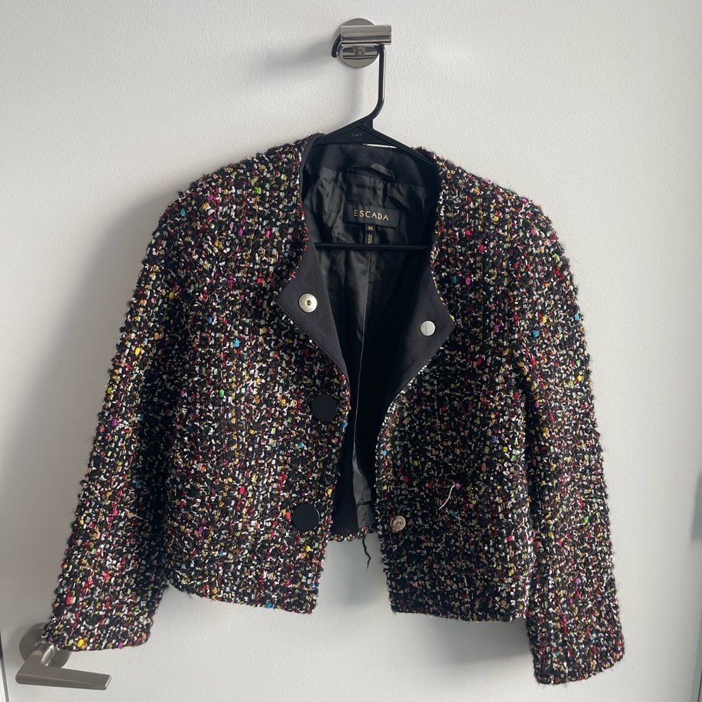 Escada Black Multicolor Tweed Blazer